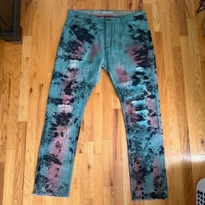 Imperious Jeans Mens 42x34 Tie Dye Acid Wash Distressed Slim Straight Streetwear